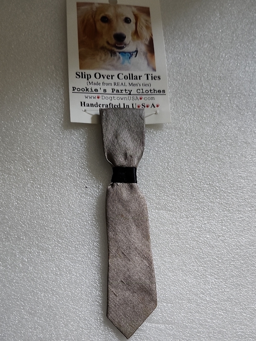 Hand Crafted Gray Slip Over Dog Collar Tie